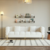 Modern white boucle upholstered fluted 3-seater sofa with pillow for living room seating
